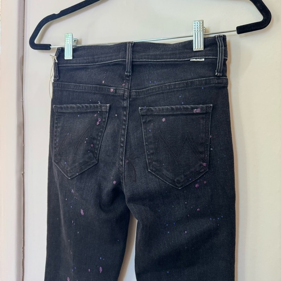 New MOTHER The Insider Ankle Jeans Bootcut Denim High Rise Paint Splatter Black - Picture 11 of 17